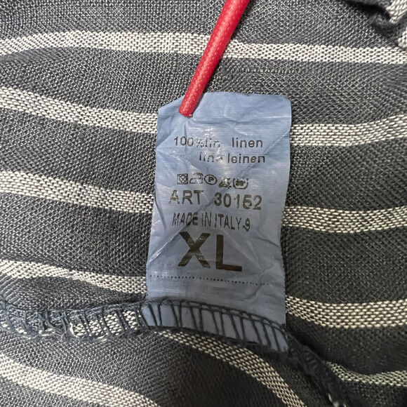 Own It High Waisted Cropped Linen Pants SIZE XL Blue Gray Striped Belted Italy - Picture 6 of 10